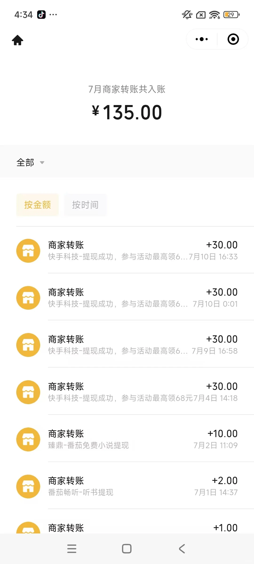 7月累计薅羊毛449.75元