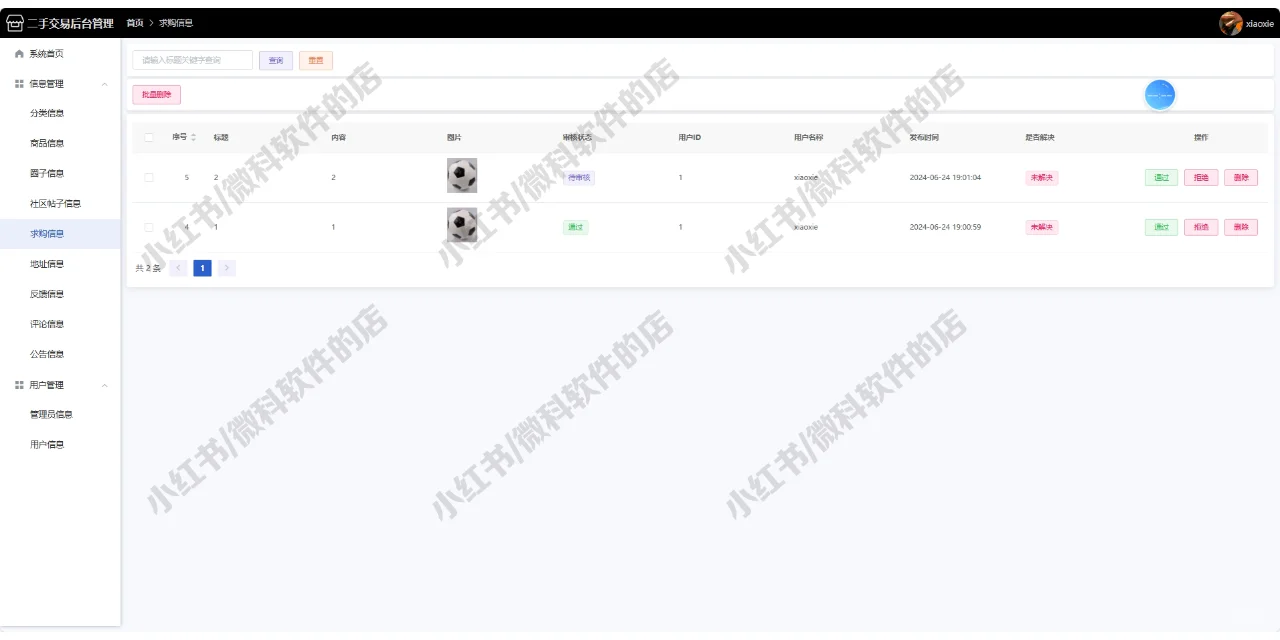 java二手交易系统SpringBoot+Vue源码mysql