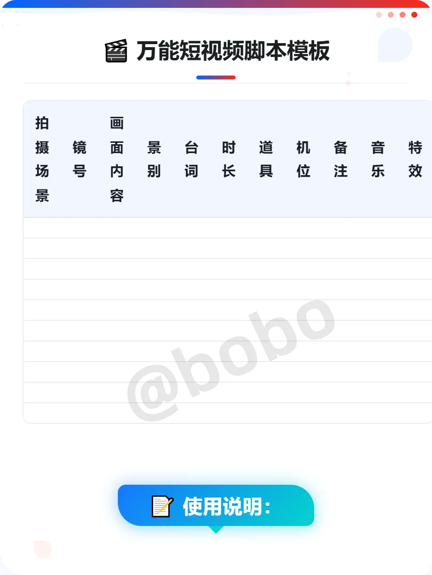 短视频脚本“万能”拍摄模板与自动写视频脚本