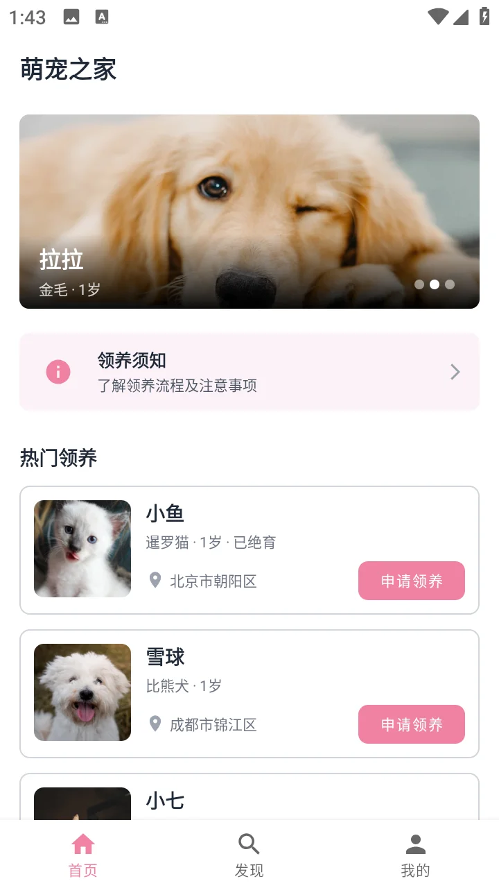 安卓AndroidStudio 宠物领养App源码+报告