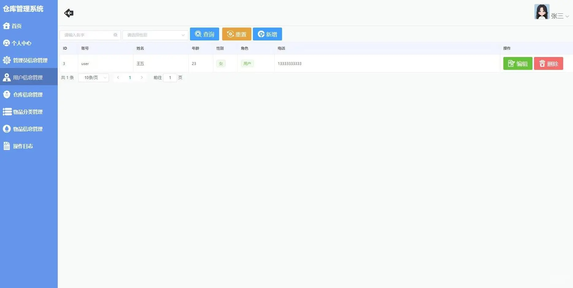 Java项目-仓库管理系统