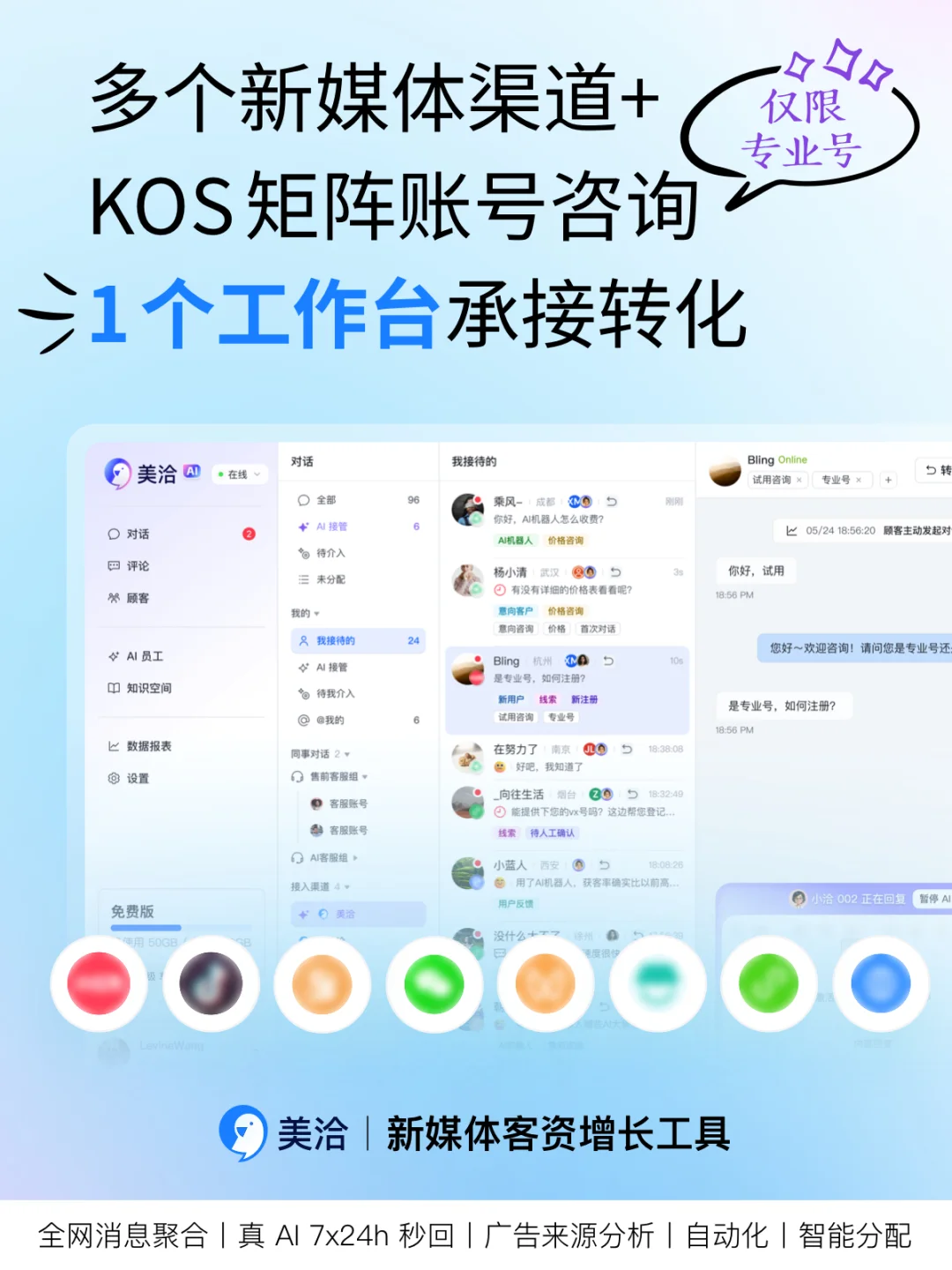 💼用美洽AI管理全网客户咨询，拓客资