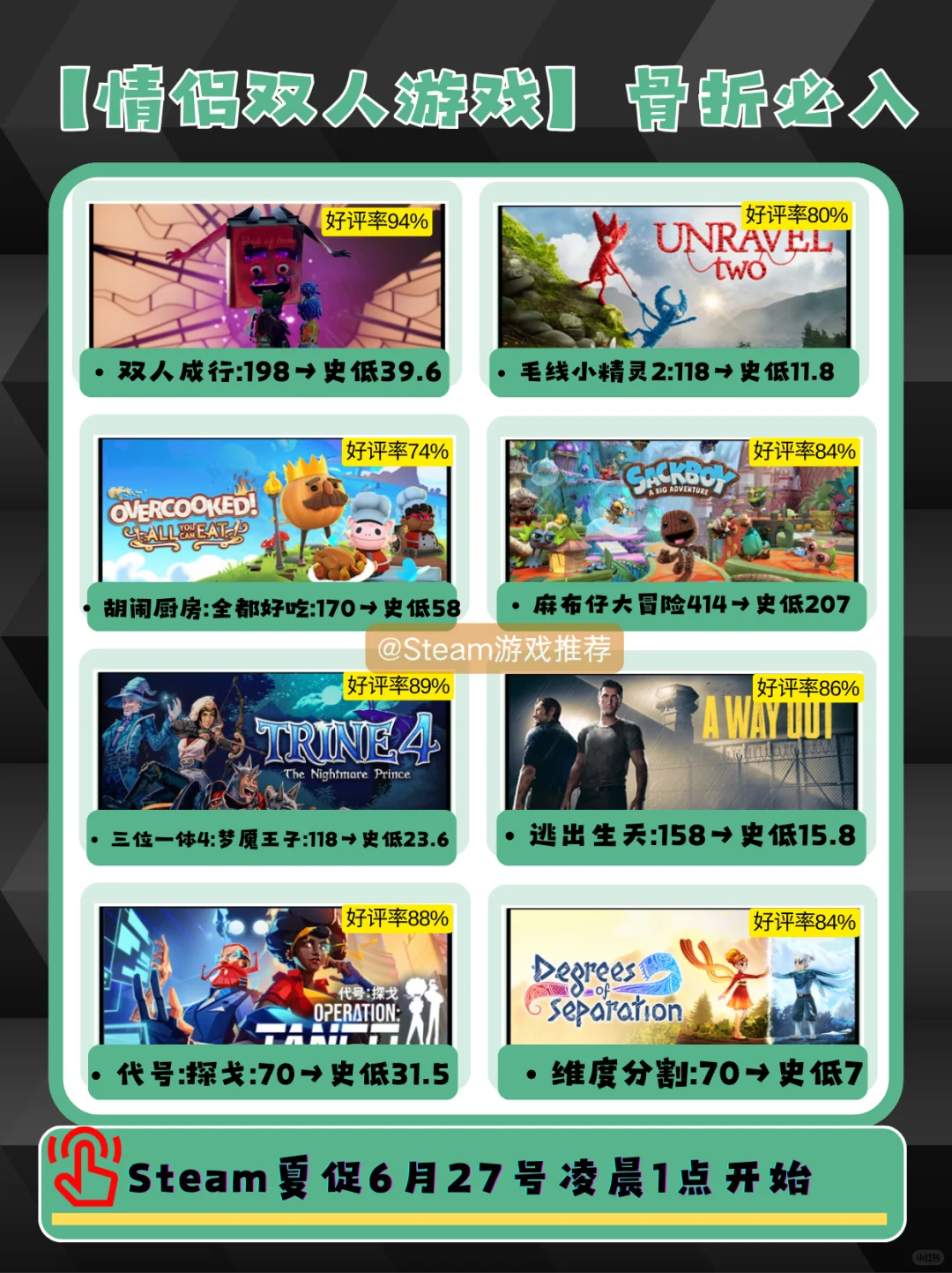 62款情侣游戏Steam史低合集！仅供参考！
