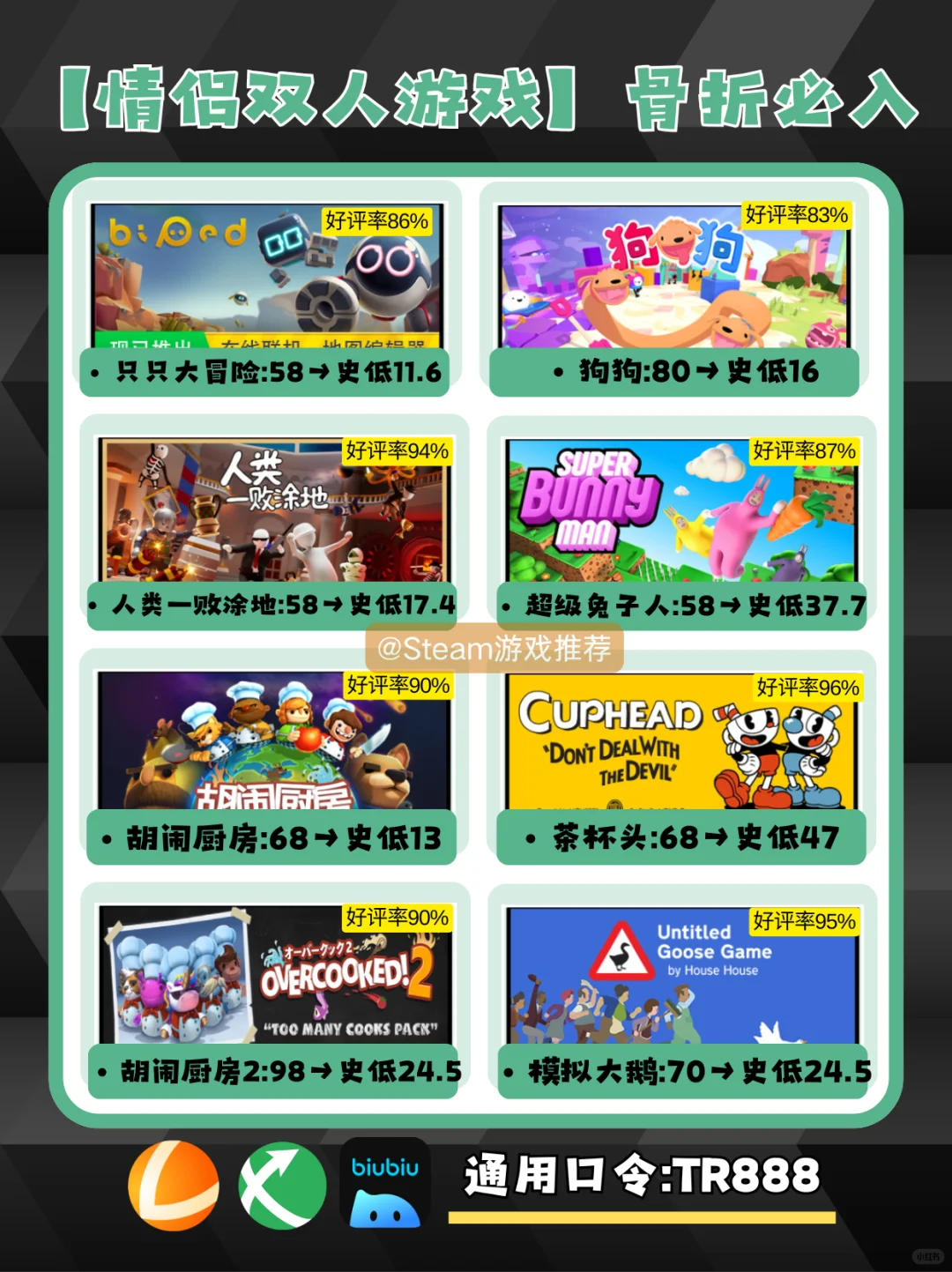 62款情侣游戏Steam史低合集！仅供参考！