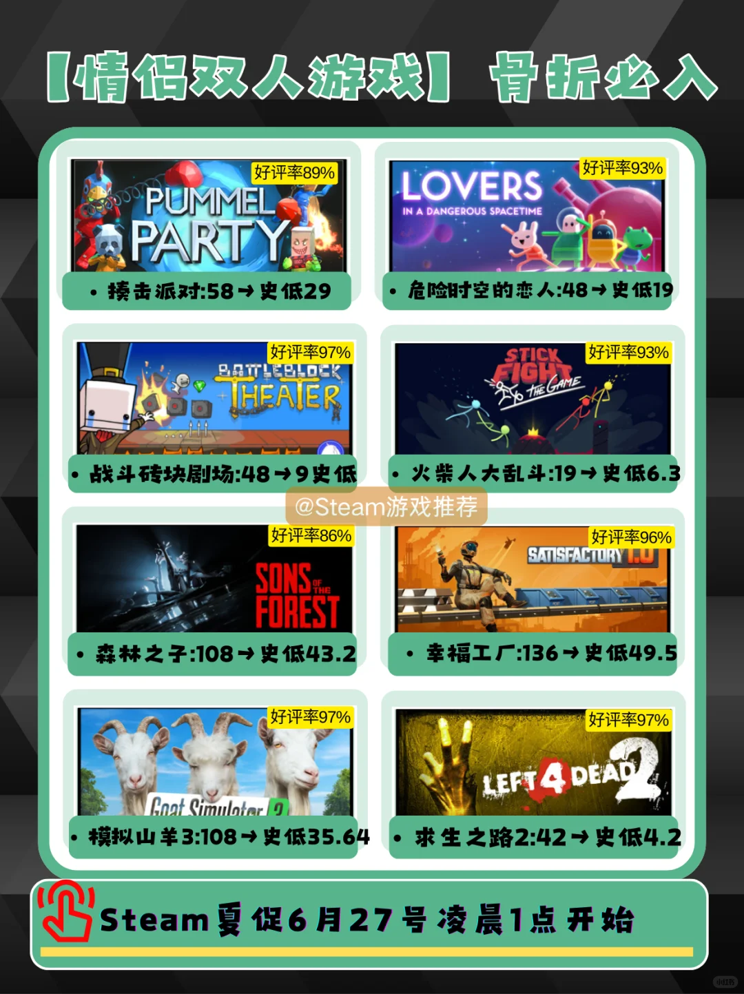 62款情侣游戏Steam史低合集！仅供参考！