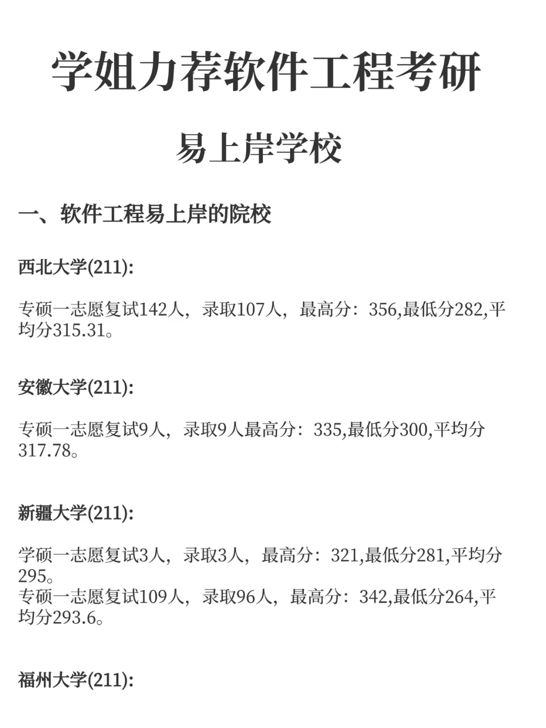 软件工程考研易上岸学校