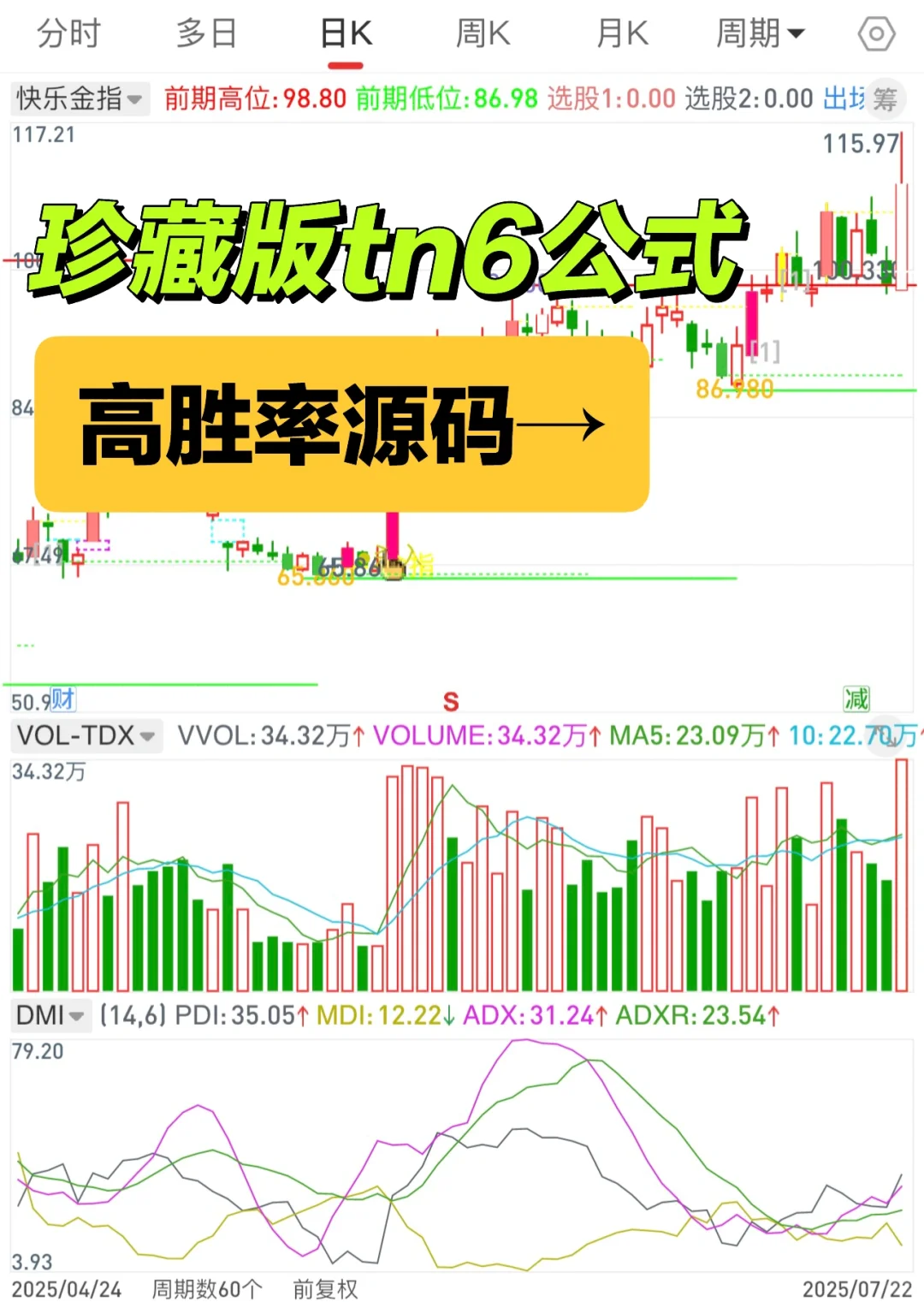 通达信手机版【快乐金指】高胜率tn6指标源码