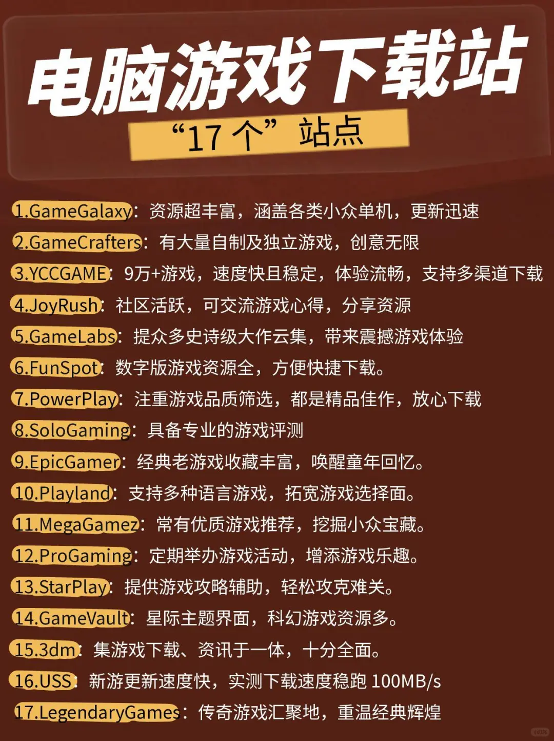 17个站点，2025年热门游戏下载网站