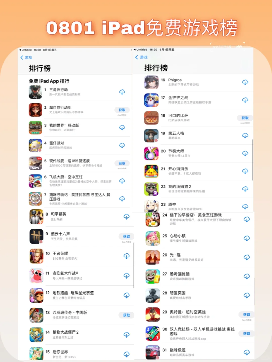 2025iPad游戏推荐｜8月免费排行榜前31名