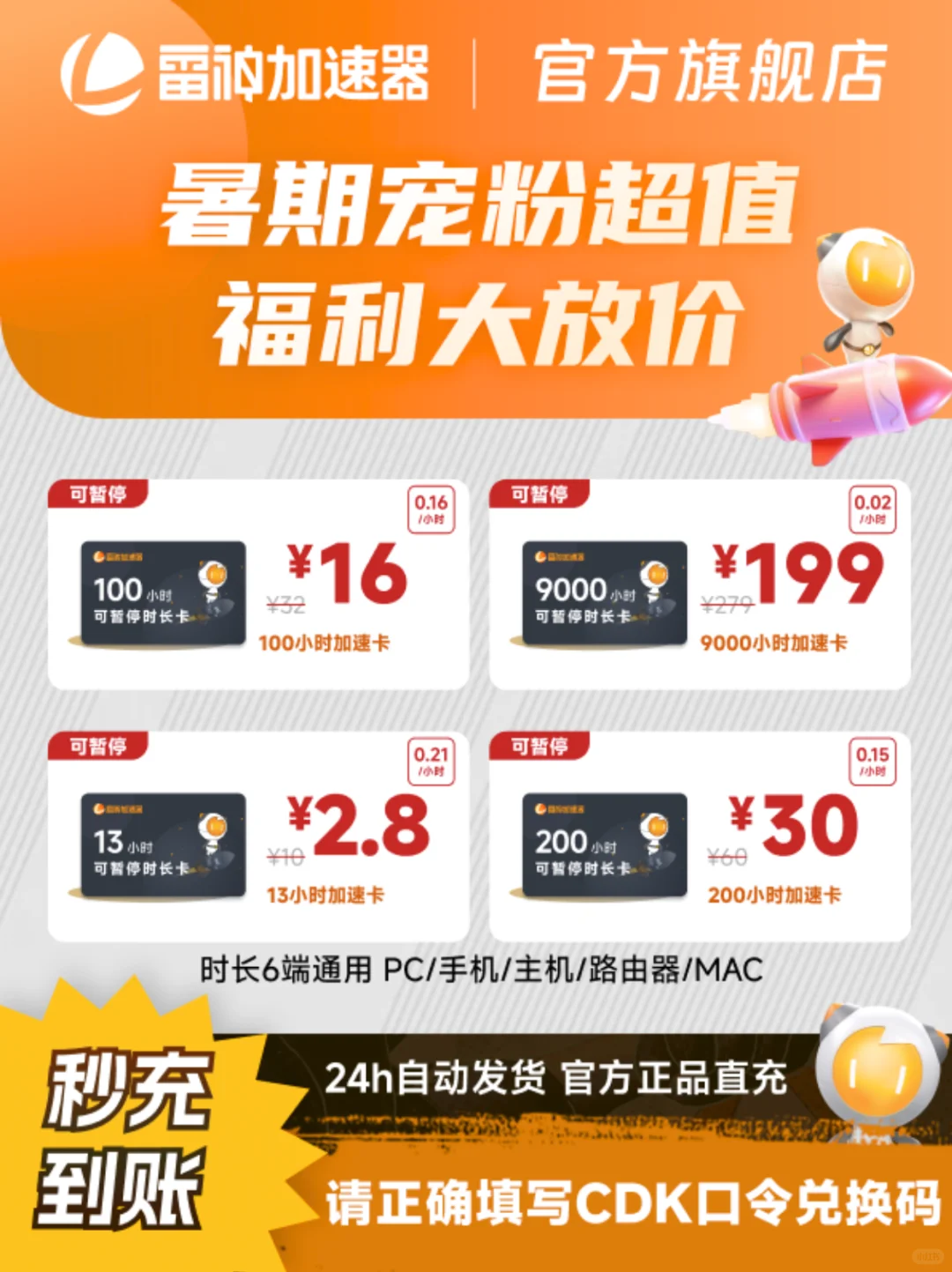 8月4日雷神加速器暑期骨折价来了！先到先得