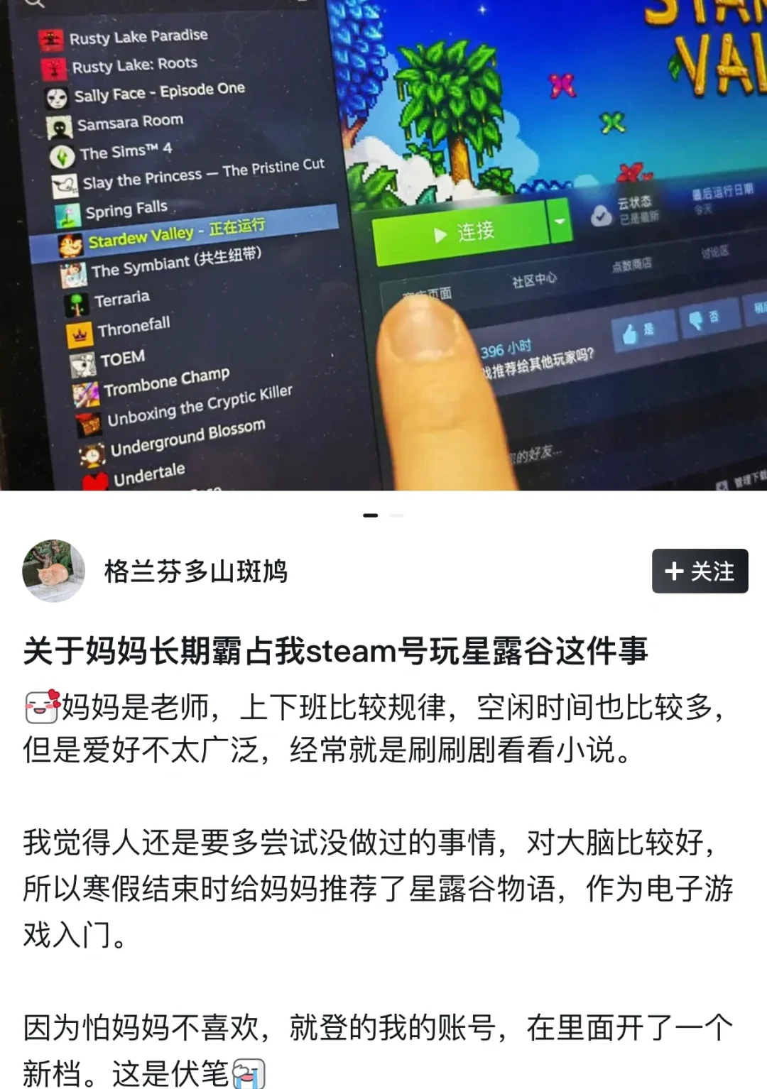 关于妈妈长期霸占steam号玩星露谷这件事……