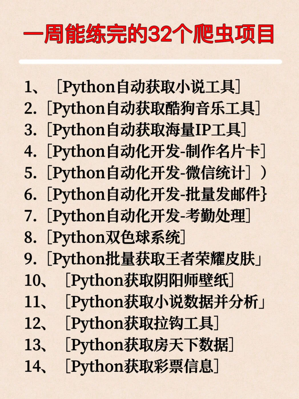 32个Python爬虫练手项目，附源码！