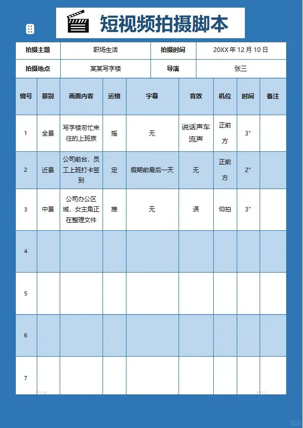 短视频拍摄脚本分镜头模板26款，直接套用