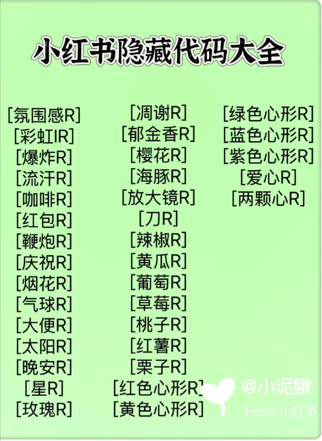 分享一些小红书隐藏代码大全