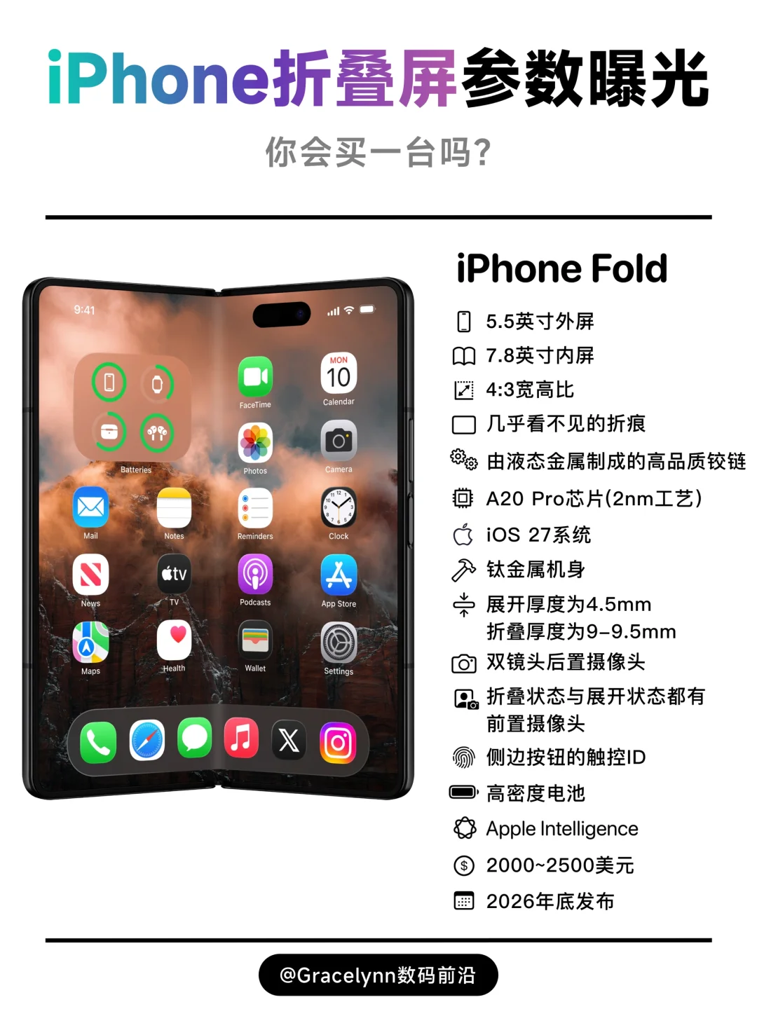 🍎iPhone折叠屏参数前瞻：将搭载iOS27发布‼️