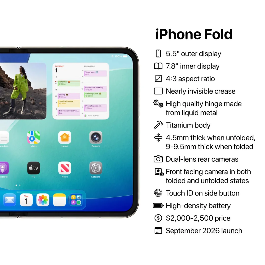 🍎iPhone折叠屏参数前瞻：将搭载iOS27发布‼️