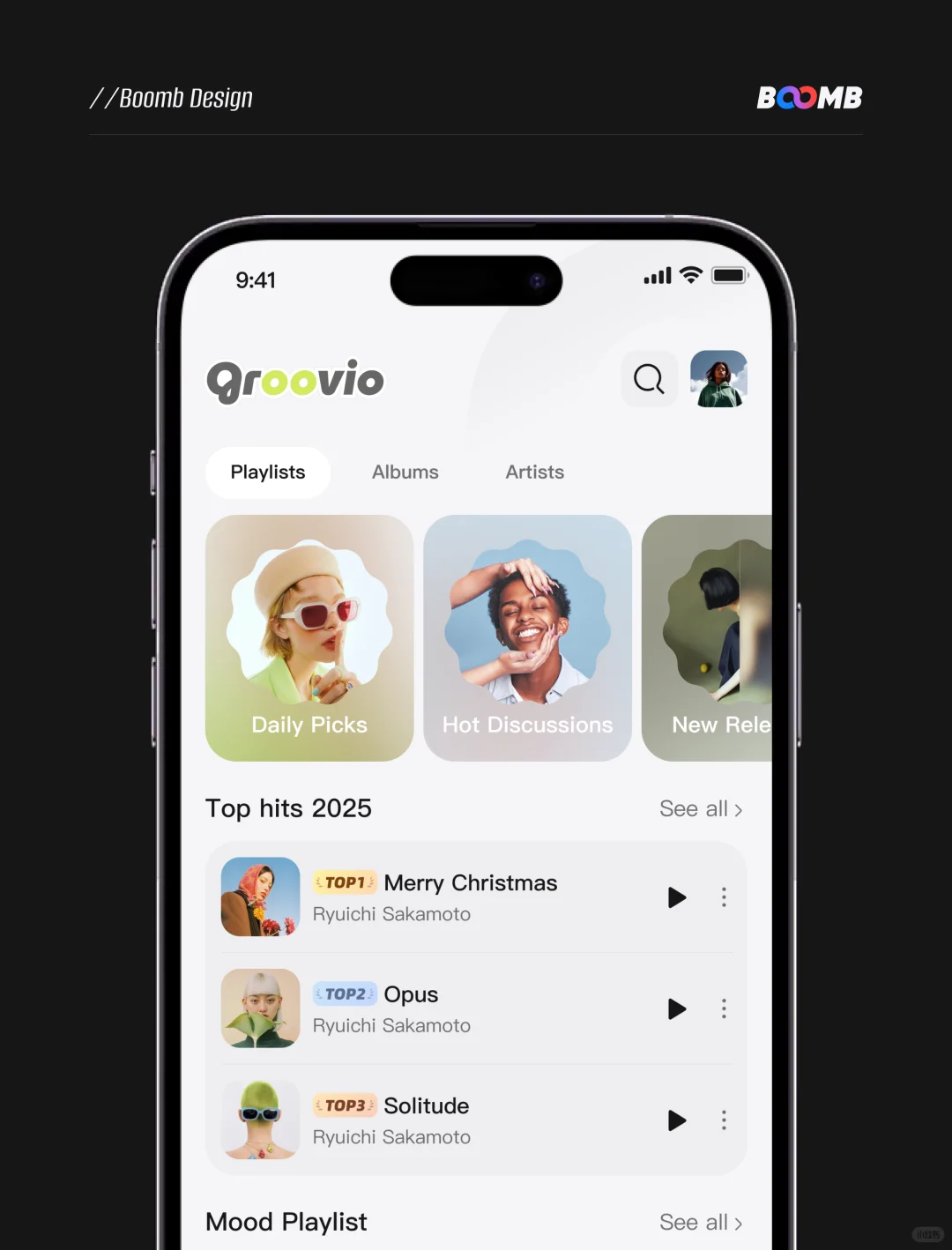 「Groovio」原创音乐App主页设计