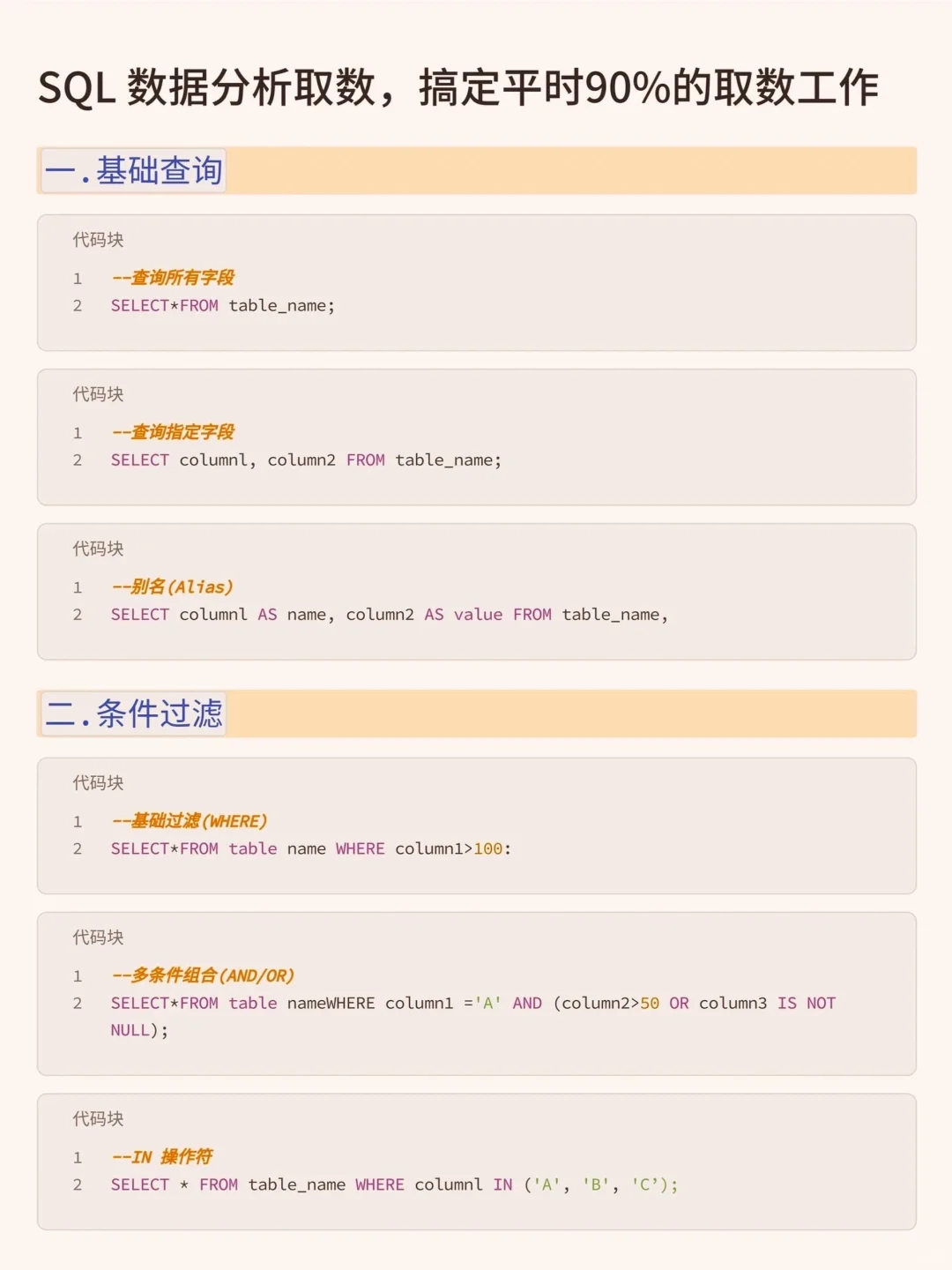 SQL取数无非就这14段代码，使劲背就完了