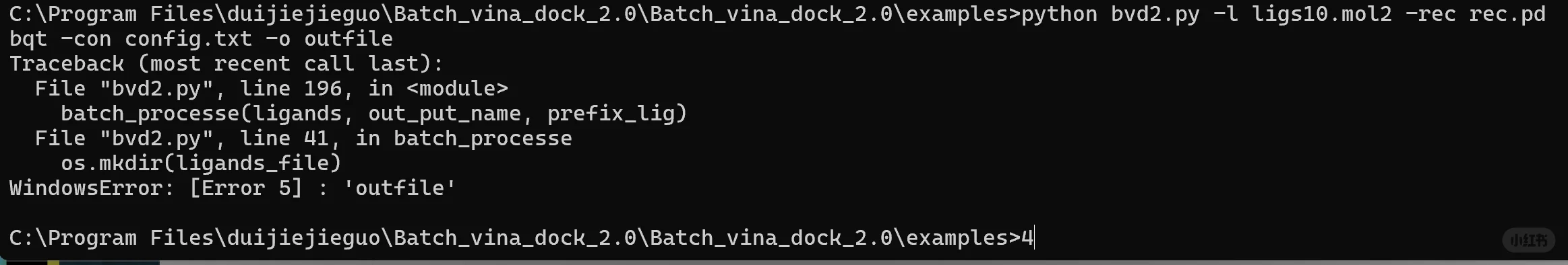vina脚本批量药物分子对接，出错。