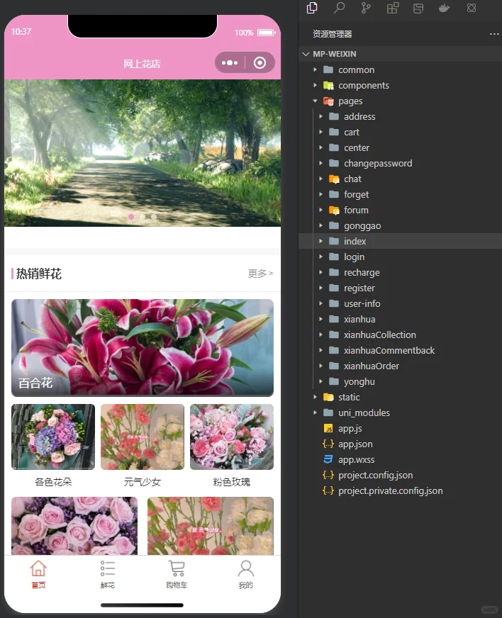 520套->鲜花商城，附带源码+数据库+教程”></p>
<p style=