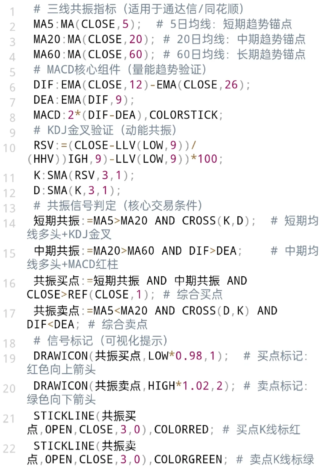 三线共振高胜率指标（精简源码）