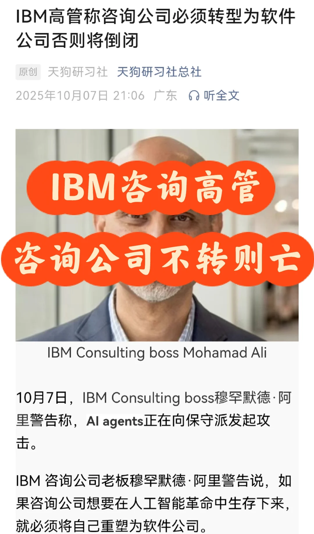 咨询公司必须转型为软件公司，否则将倒闭