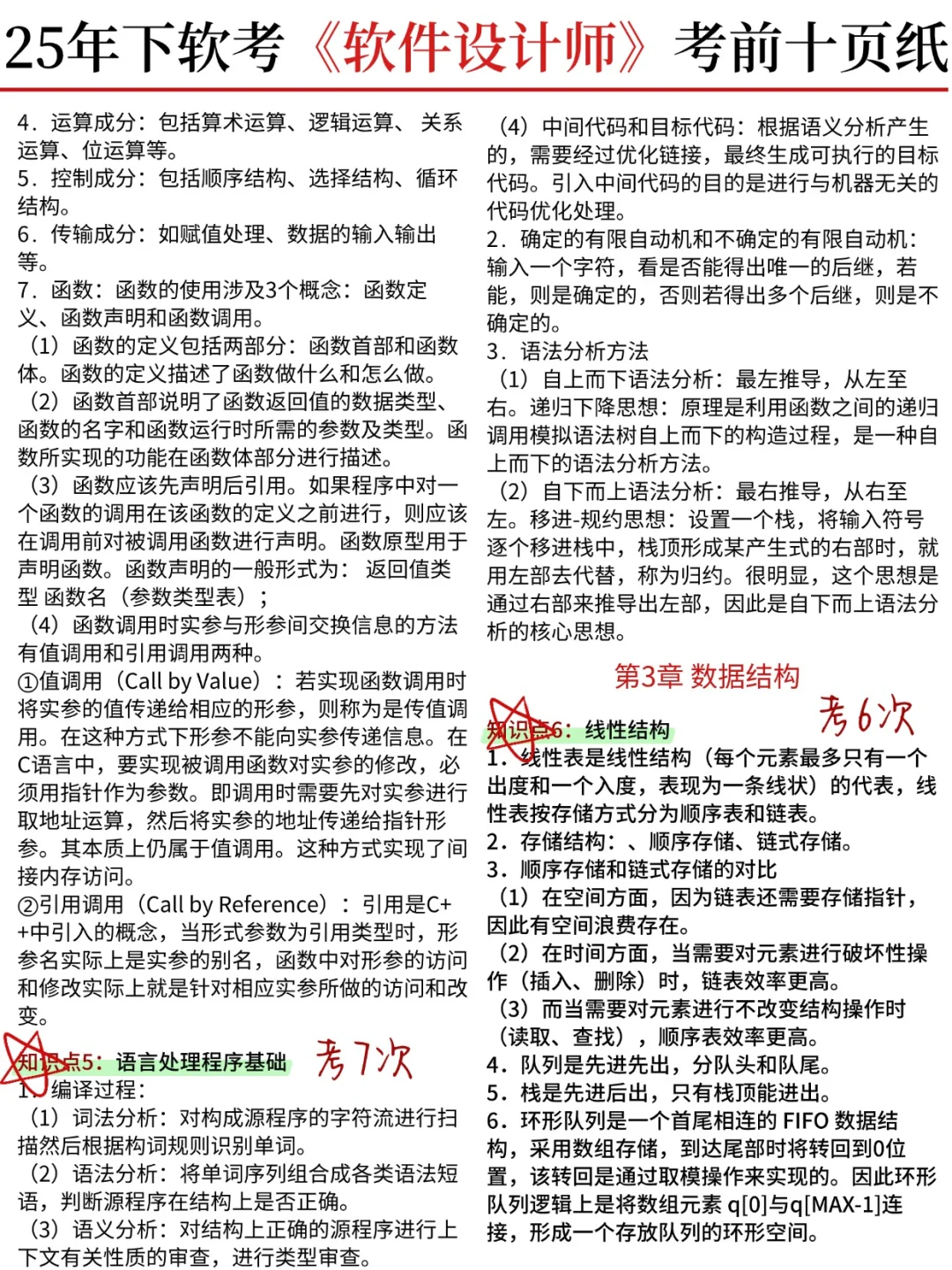中级软件设计师，就这10页纸，6h背完45过了