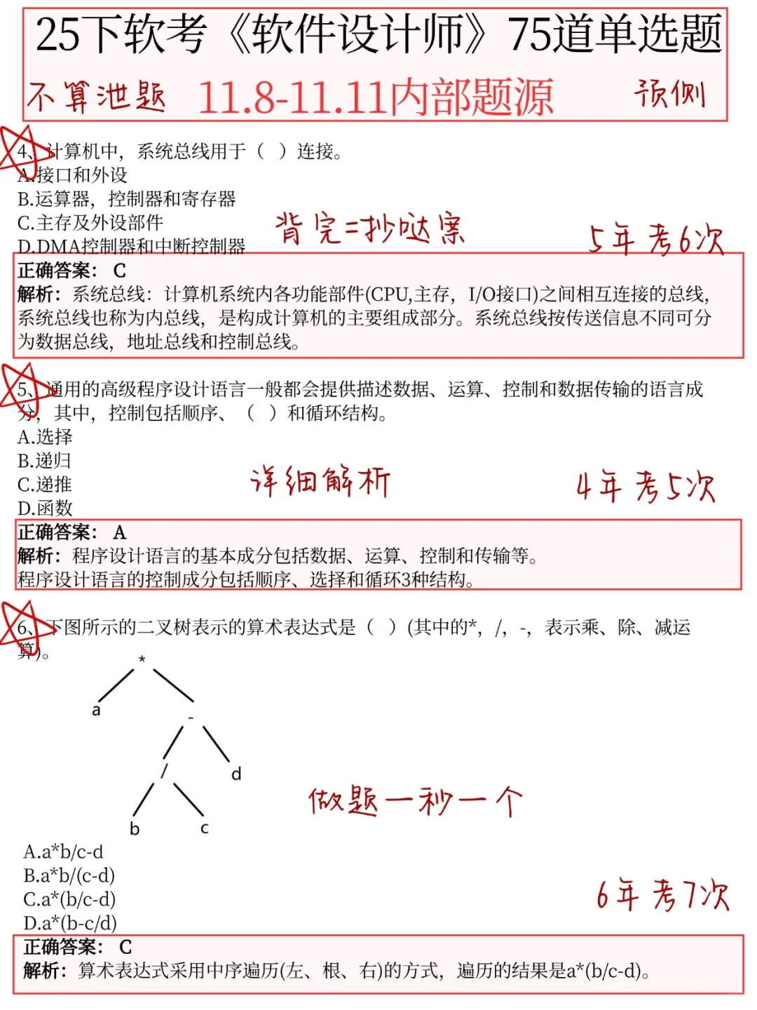 11.8软件设计师，客观题范围已出，从里抽