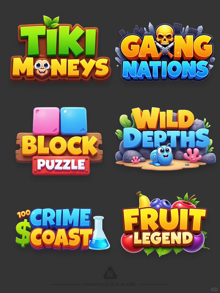 之前AI出的一批卡通风格游戏logo!