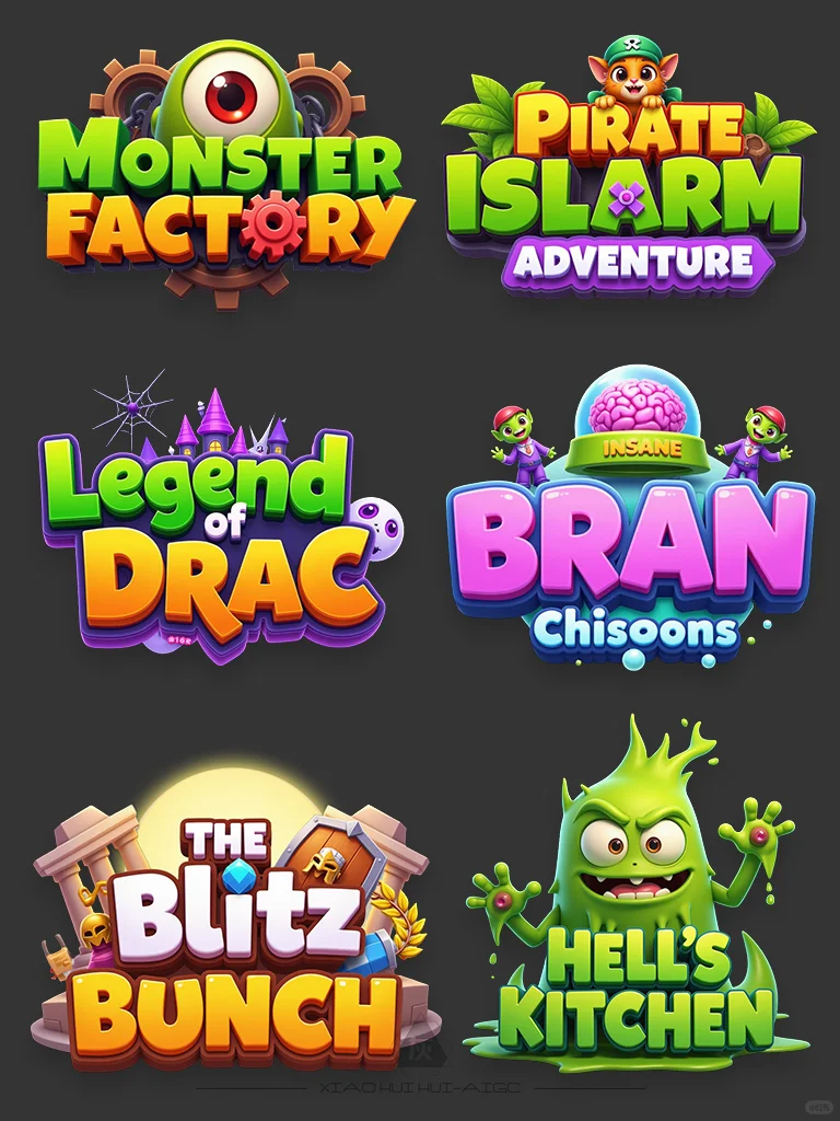 之前AI出的一批卡通风格游戏logo!