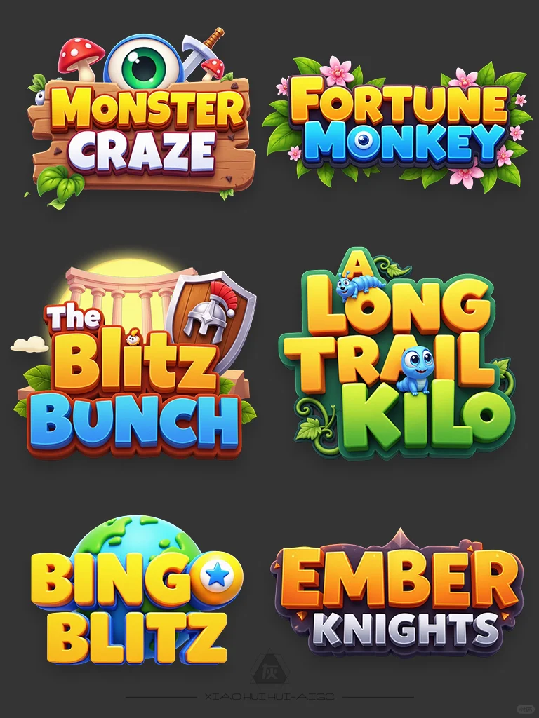 之前AI出的一批卡通风格游戏logo!