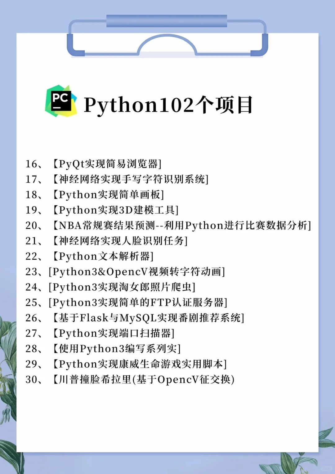 一周练完的102个Python项目！附源码！