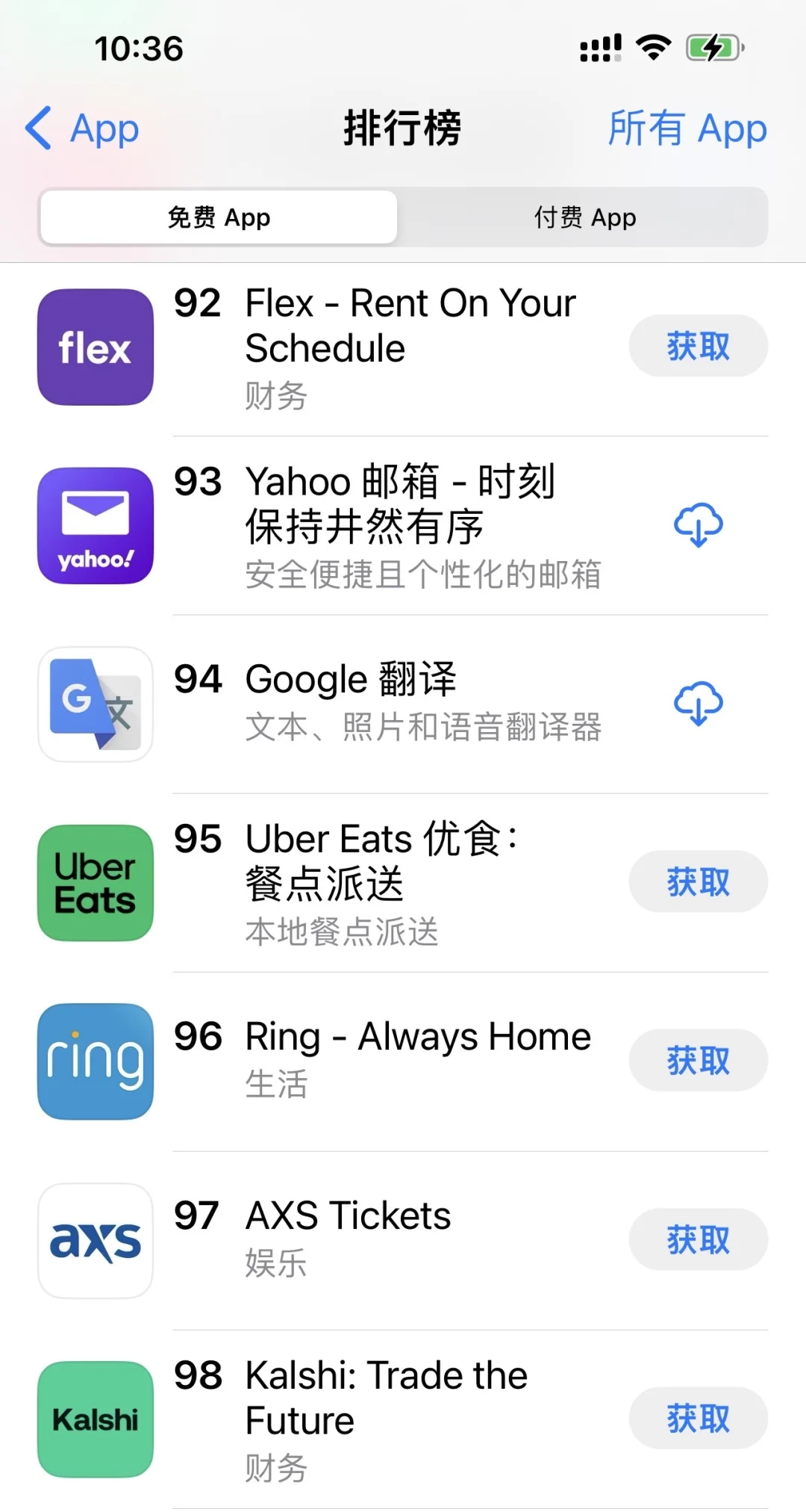 美区排名前100的免费app