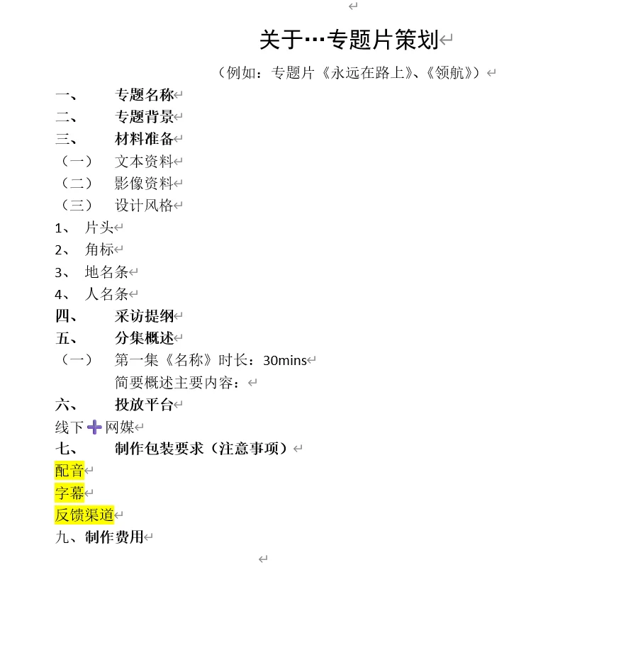 广告脚本、app策划、专题片模板