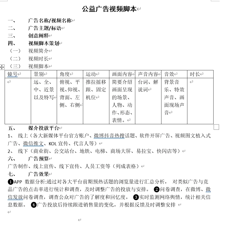 广告脚本、app策划、专题片模板