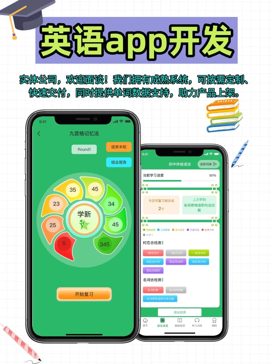 英语伴学系统开发九宫格软件源码定制速记