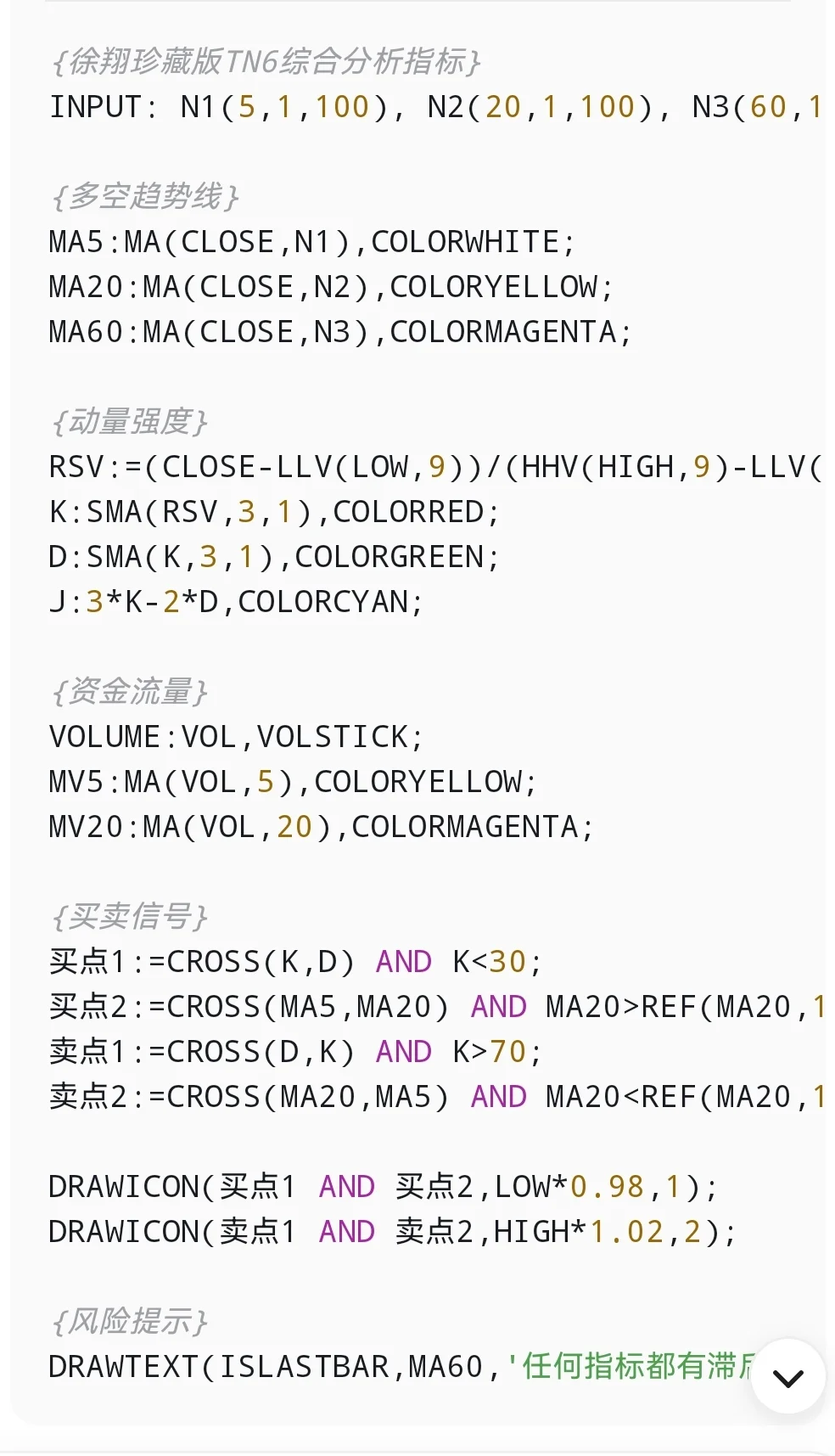 {徐翔珍藏版TN6综合分析指标源码}