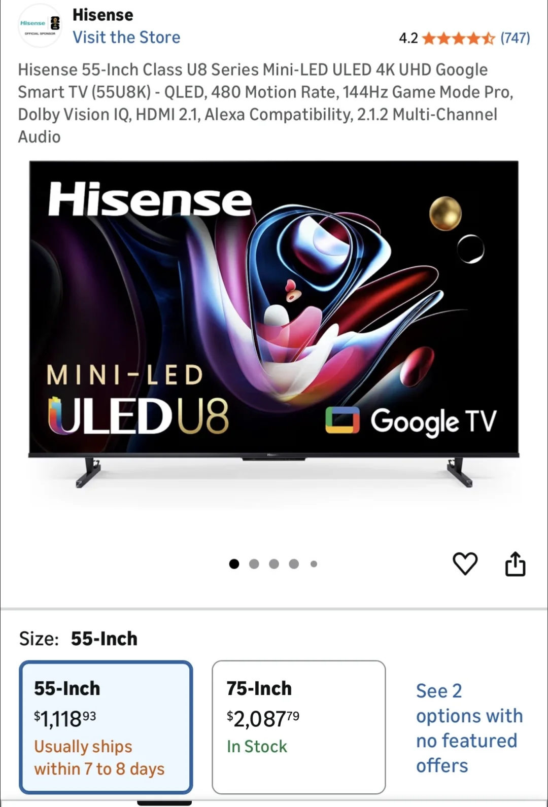 低价出海信电视55寸MiniLed