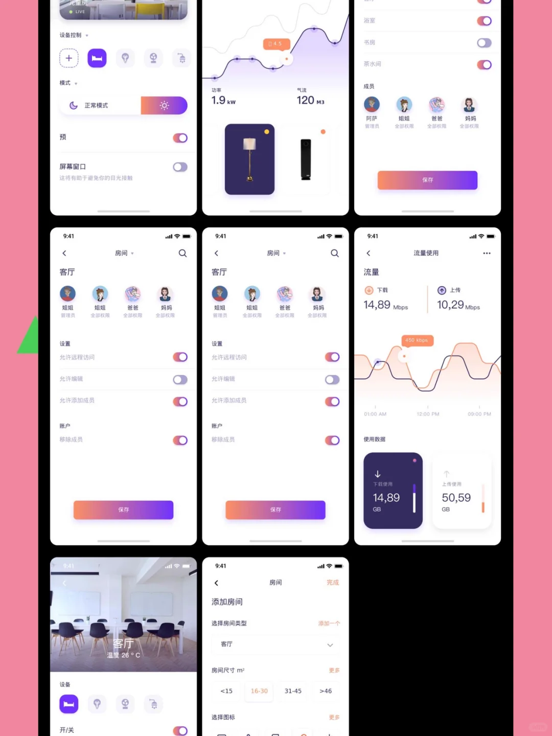 智能家居APP界面设计素材PSD模板遥控