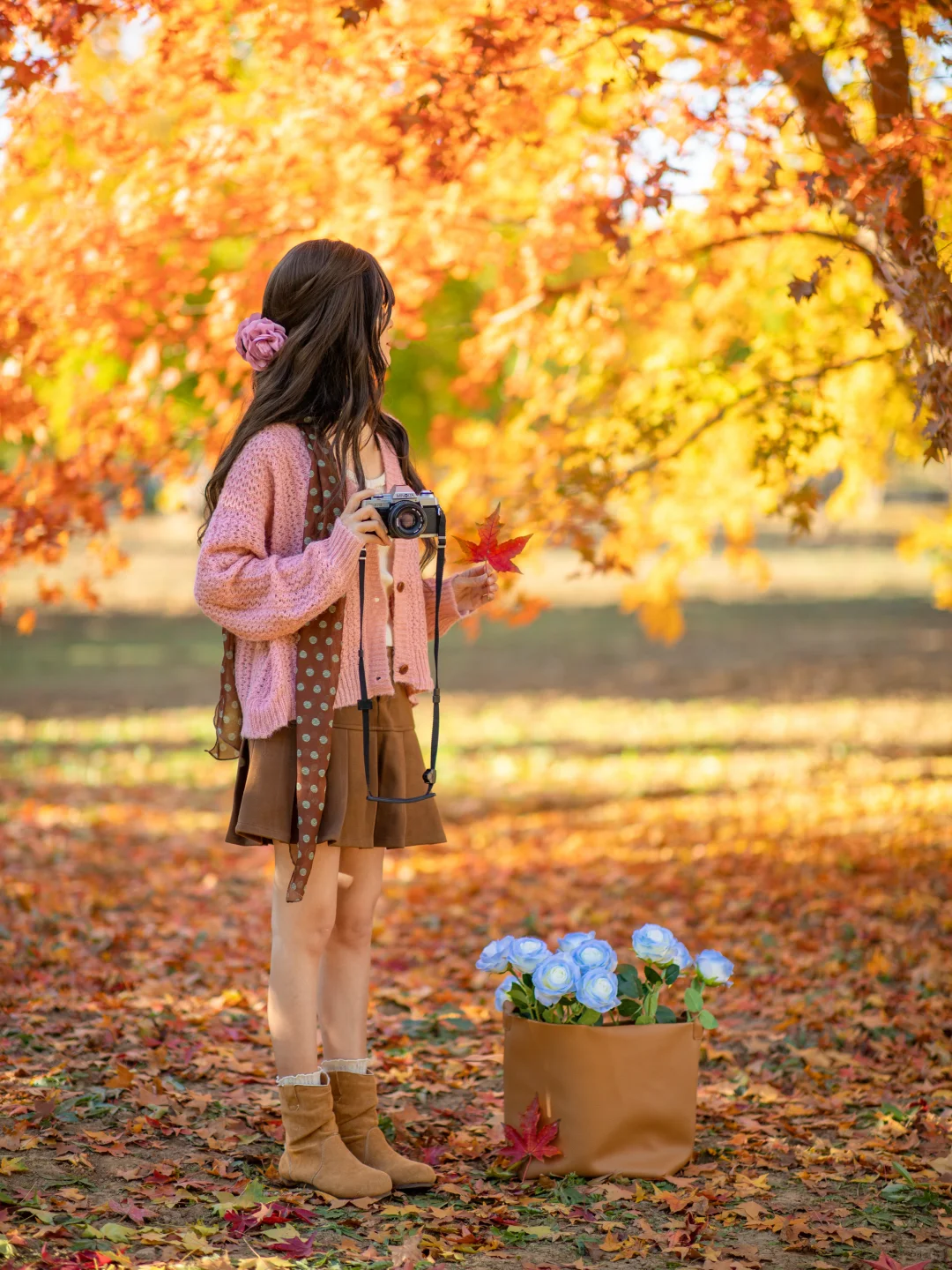 秋天落叶电影感拍照姿势|附滤镜调色教程