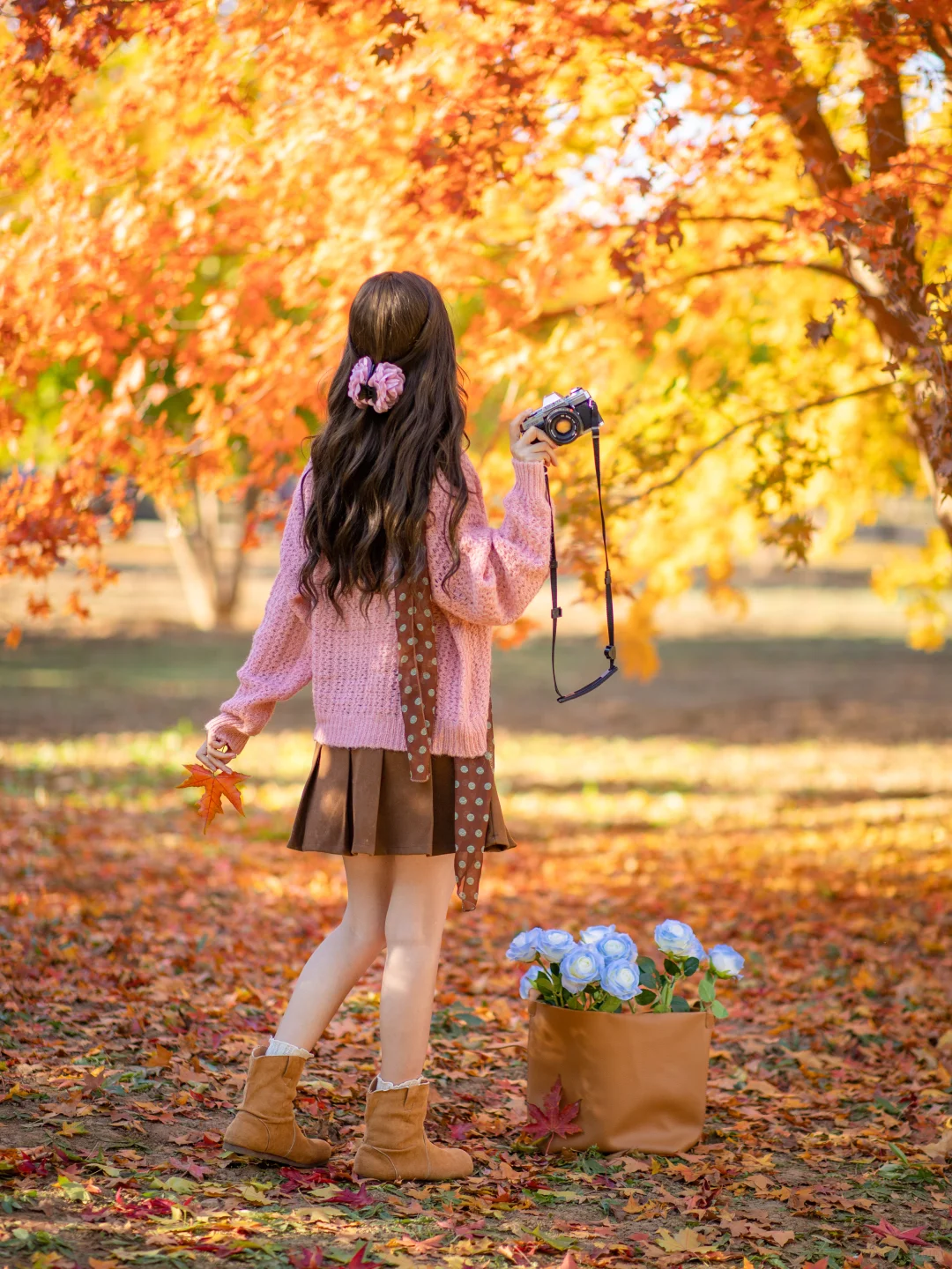 秋天落叶电影感拍照姿势|附滤镜调色教程