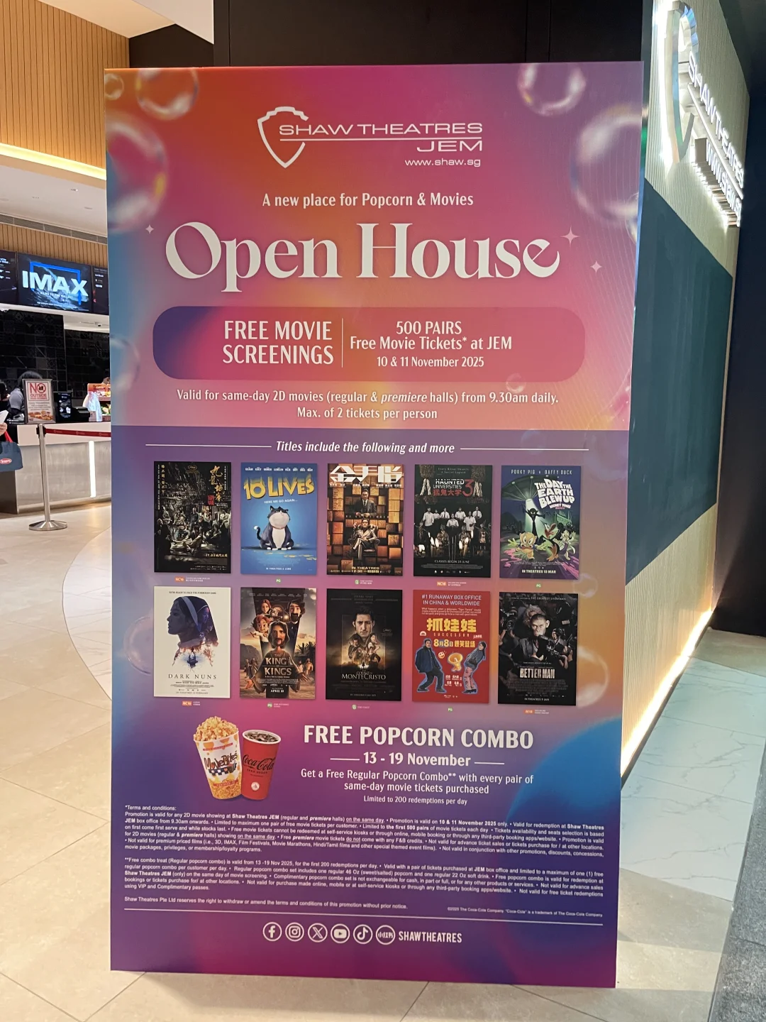 免费看电影!!新加坡 Shaw Theatres JEM 开