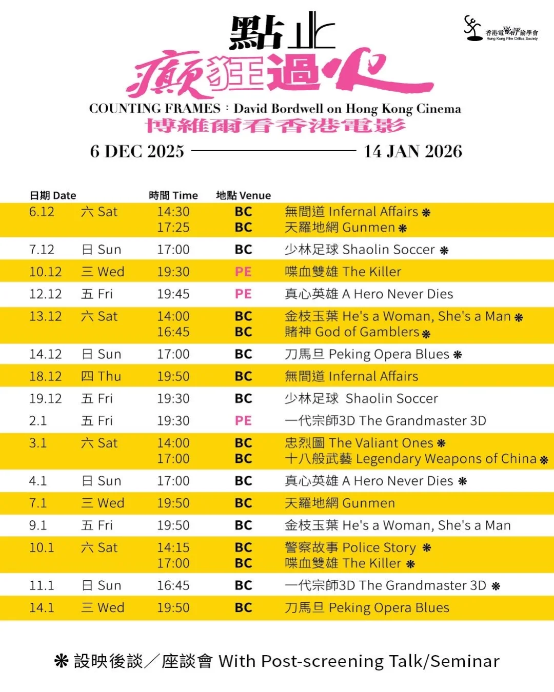 🇭🇰點止癲狂過火──博維爾看香港電影 展映