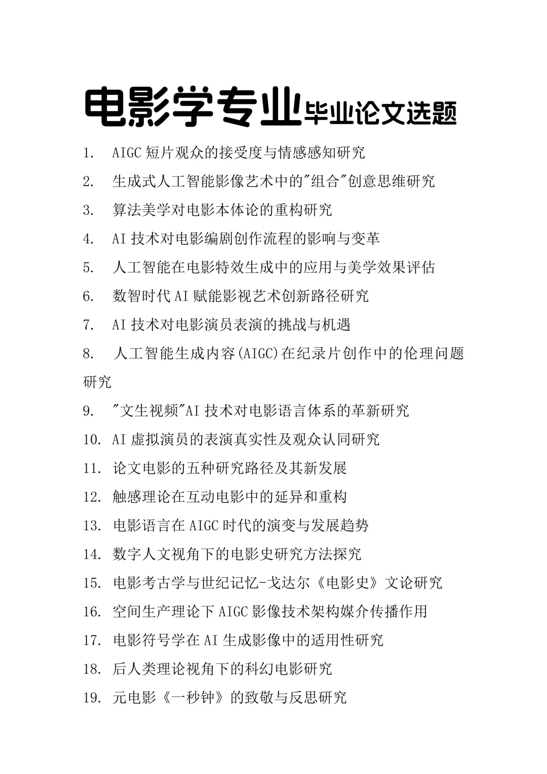 2026电影学专业毕业论文选题参考来啦！