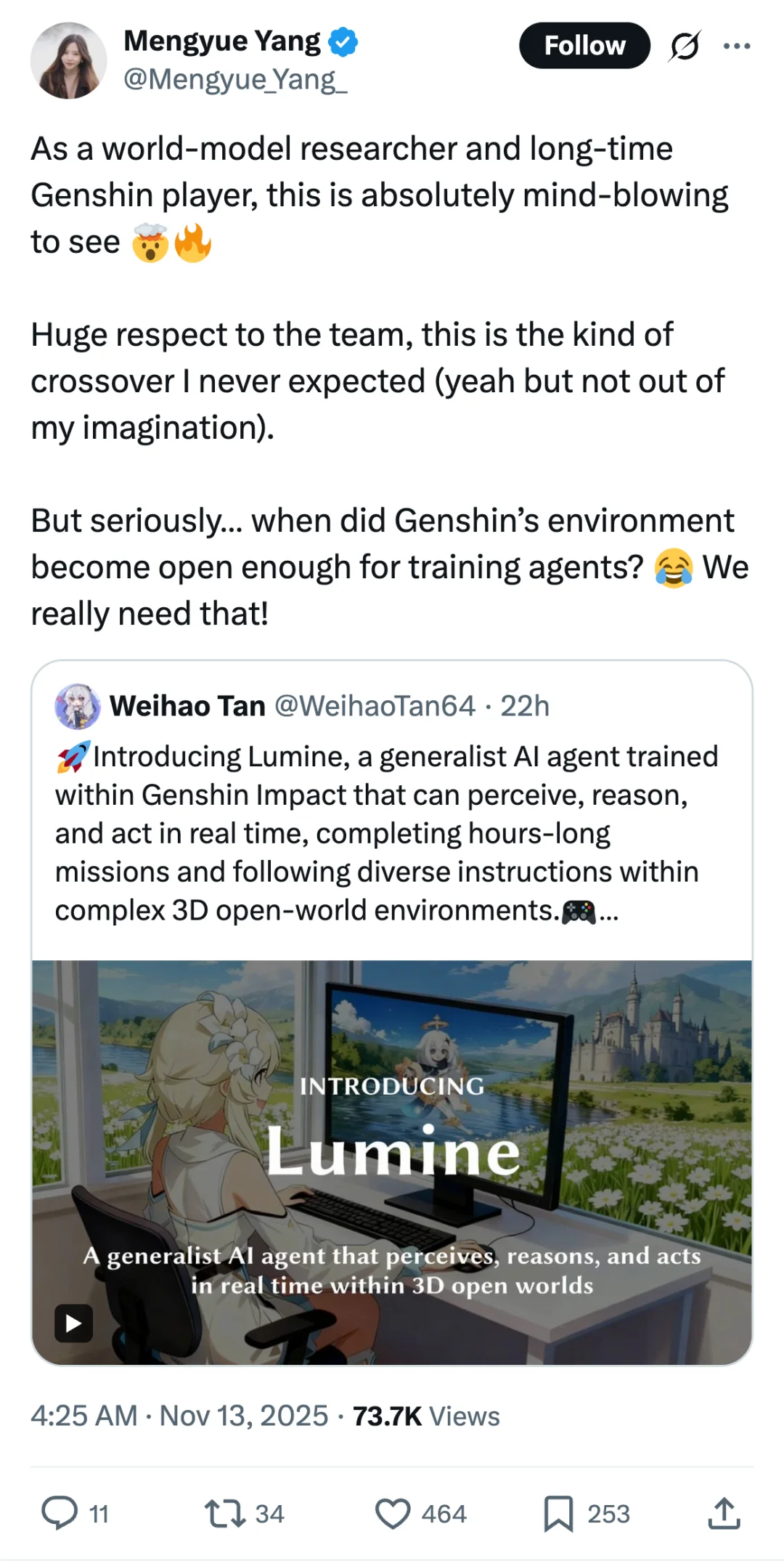 AI在原神里自主打怪做任务