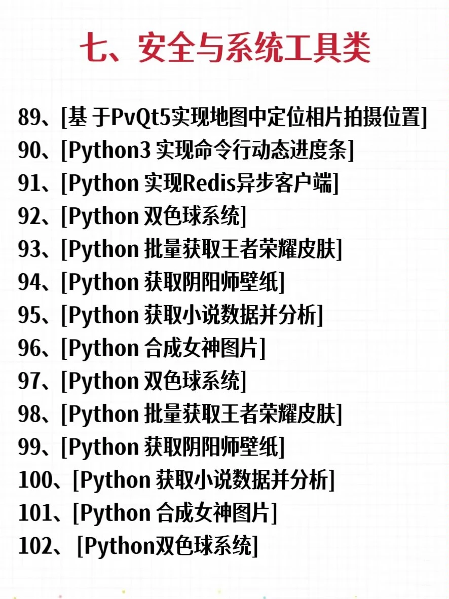 Python102个实战项目，附源码拿走即用