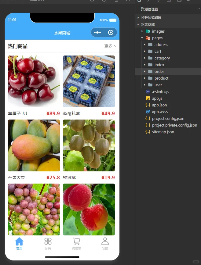 水果商城小程序，纯静态的，导入就能运行