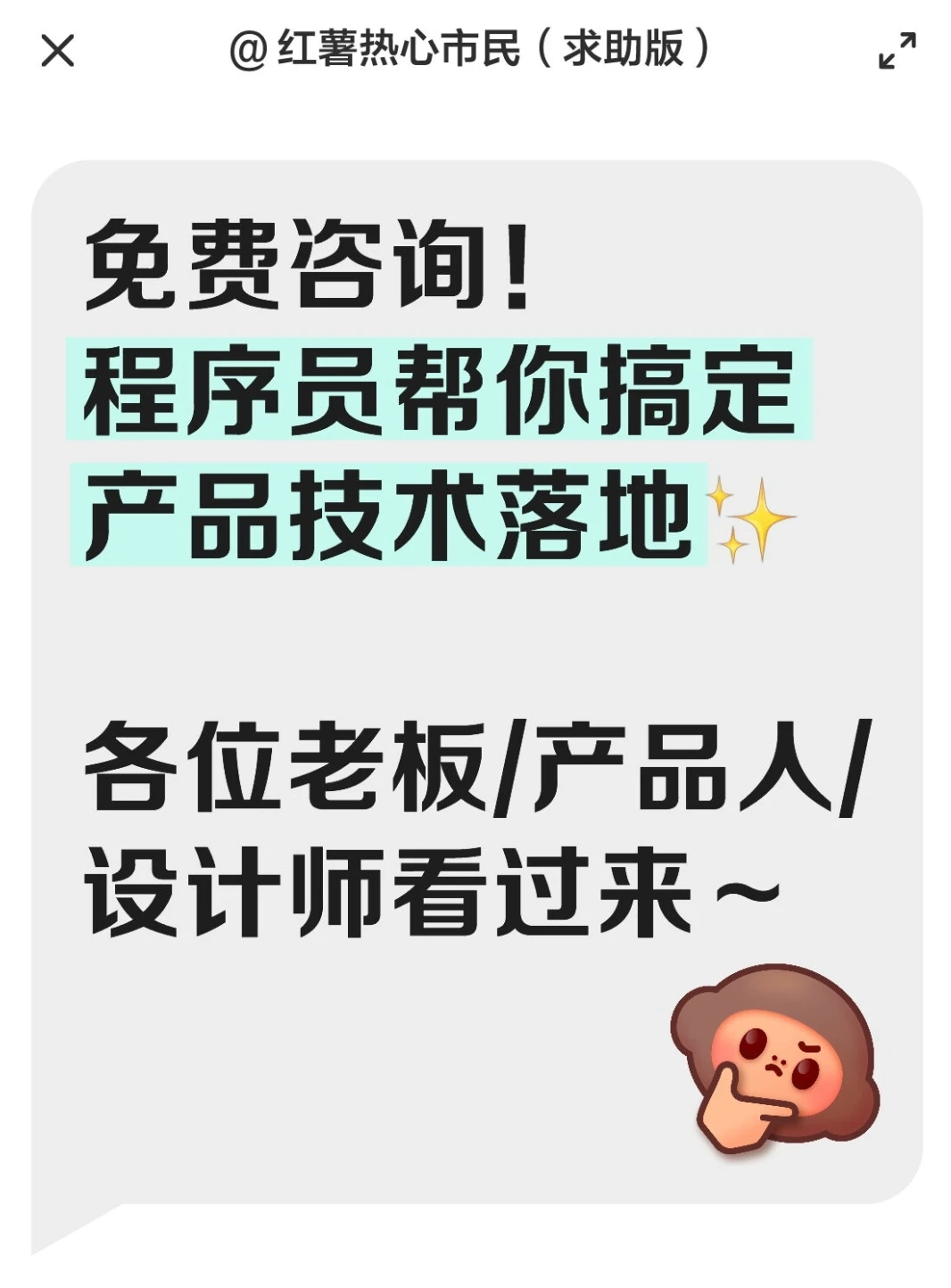 免费咨询！程序员帮你搞定产品技术落地✨