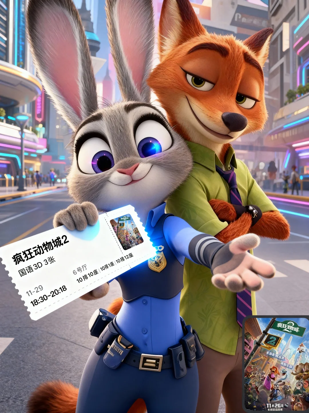 快晒晒你的疯狂动物城2电影票吧！