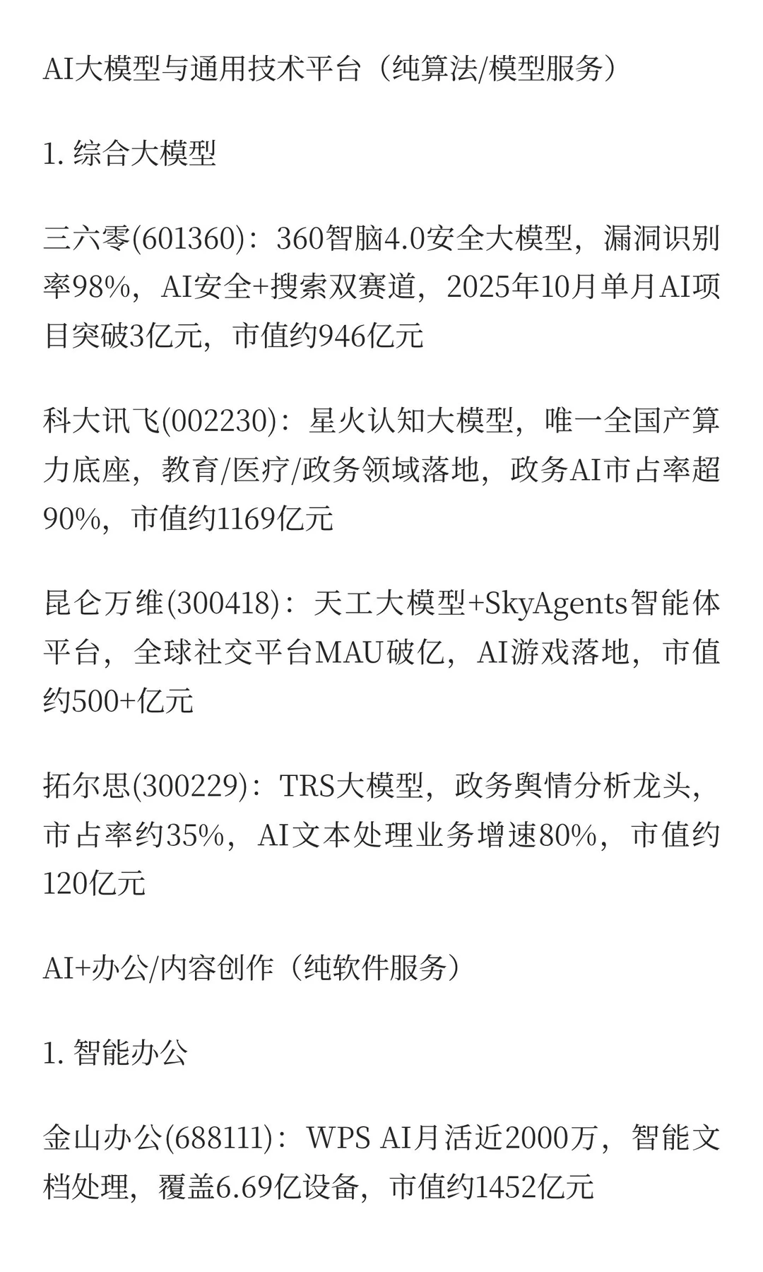 纯AI应用核心概念股